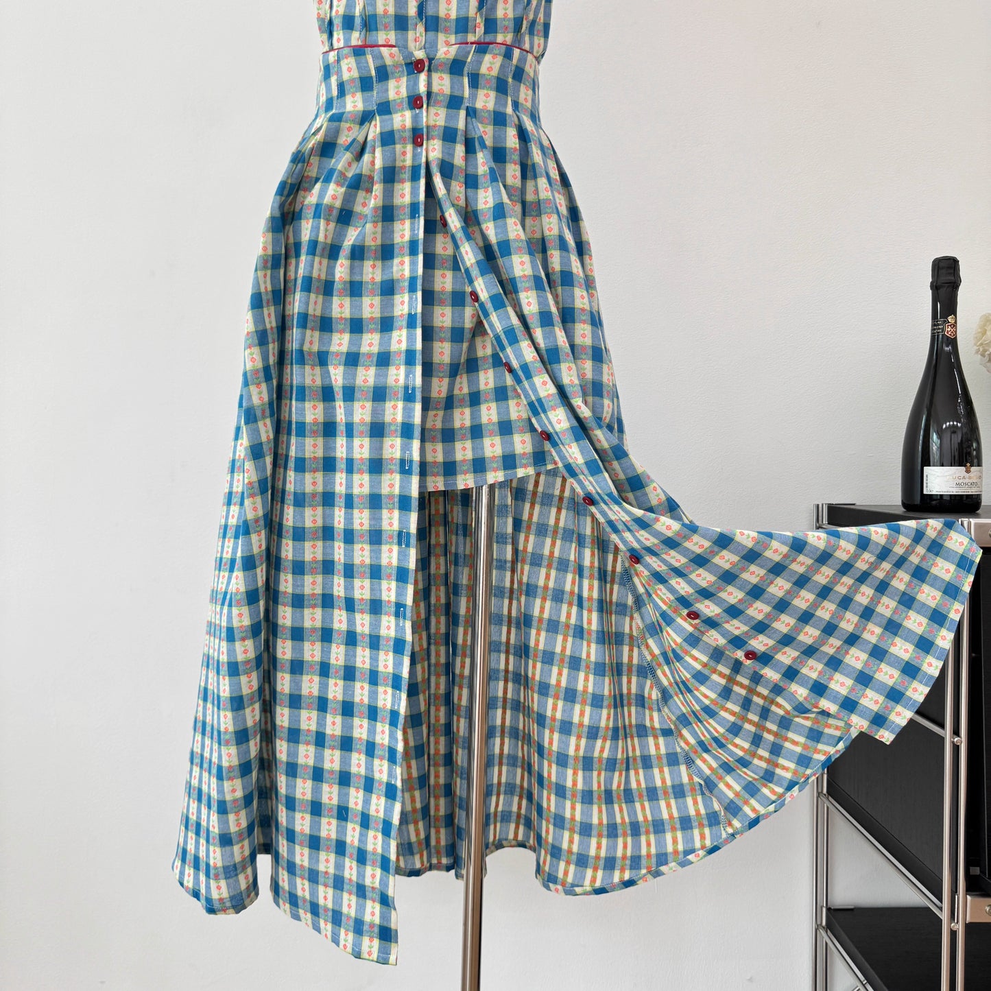 Vintage Gingham Floral Cami Dress (Blue)