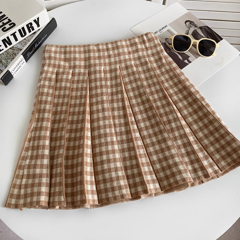 Gingham Knit Pleated Skirt (7 Colors)