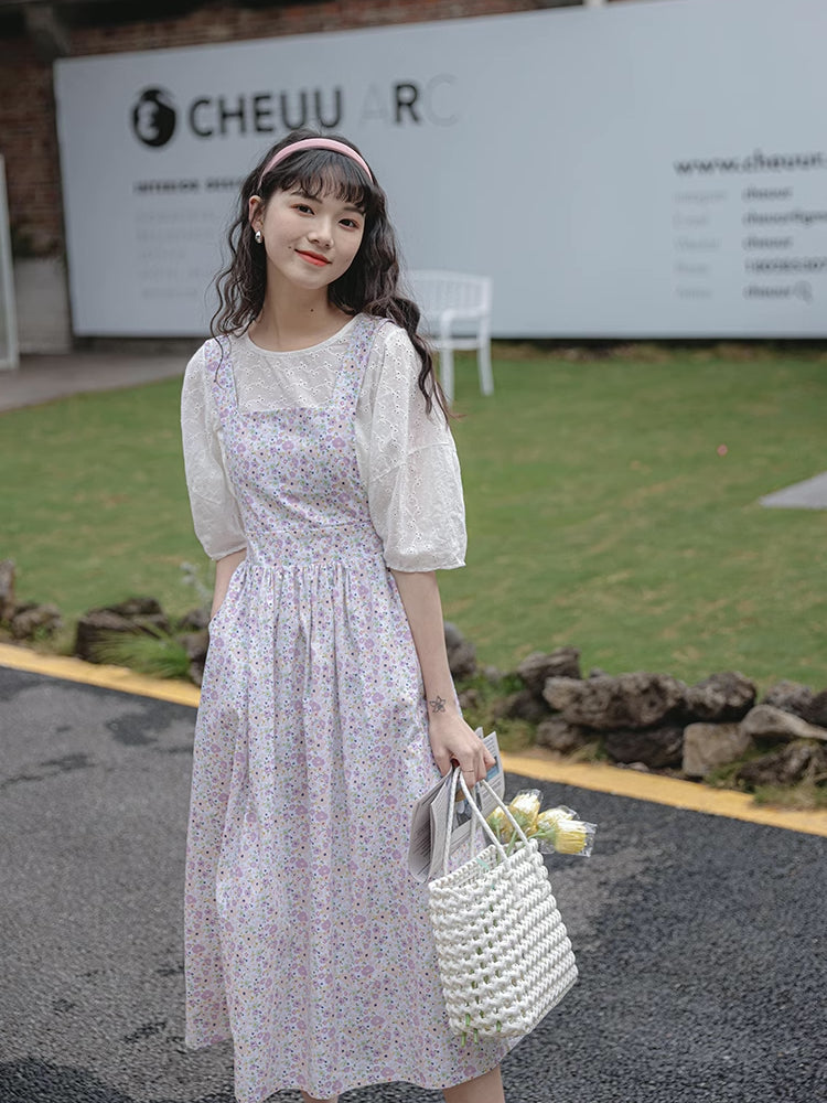 Pastel Garden Pinafore Dress (Purple)