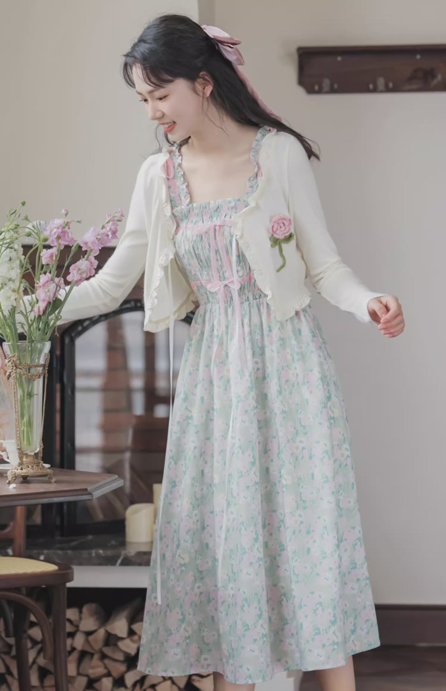 Marshmallow Floral Cami Dress (Mint/Pink)