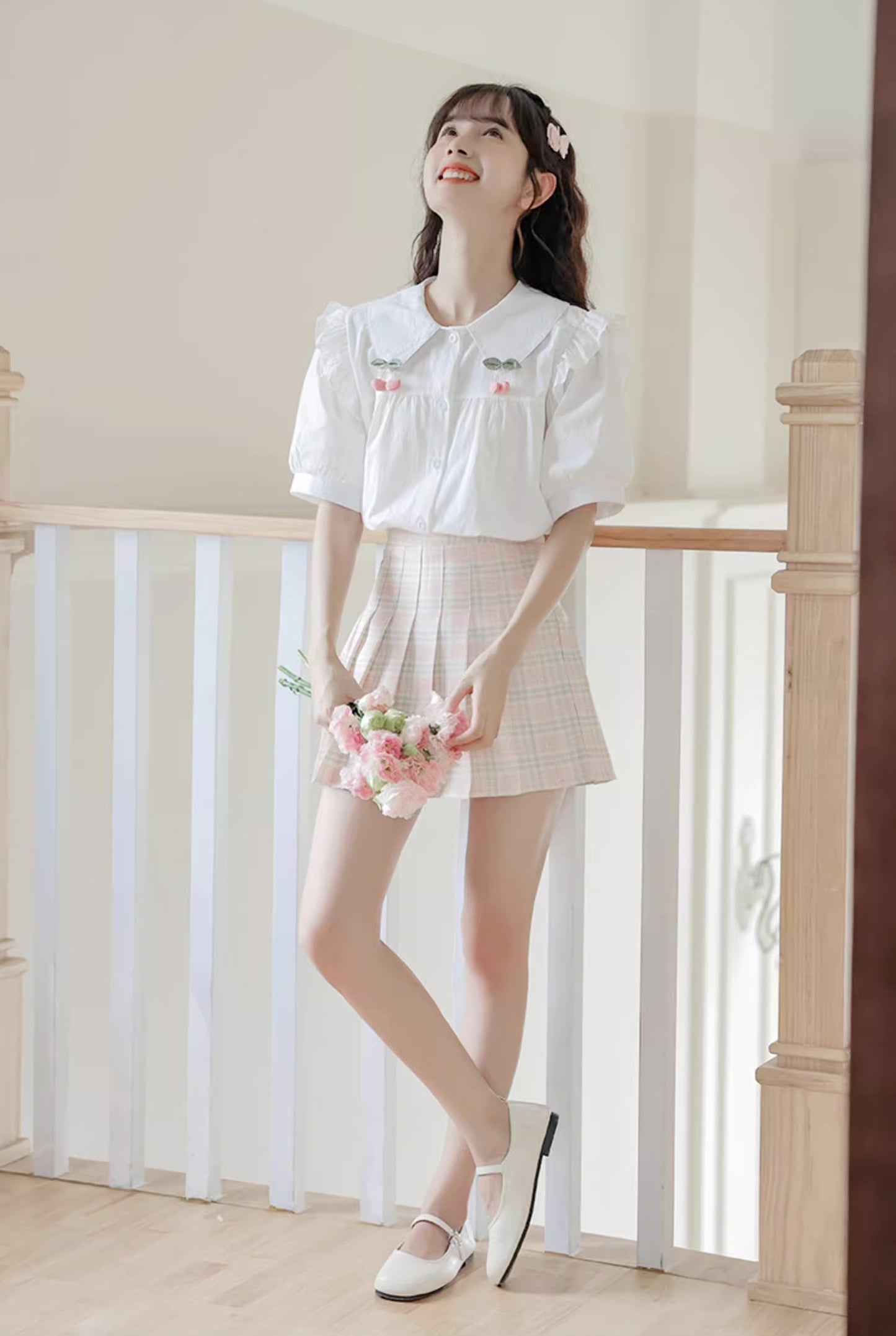 Cherry Tips Blouse (White)