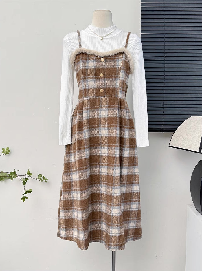 Fuzzy Plaid Midi Cami Dress (5 Colors)