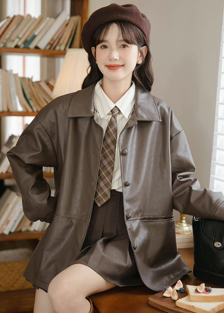 Pleather Worker Jacket (Mocha)