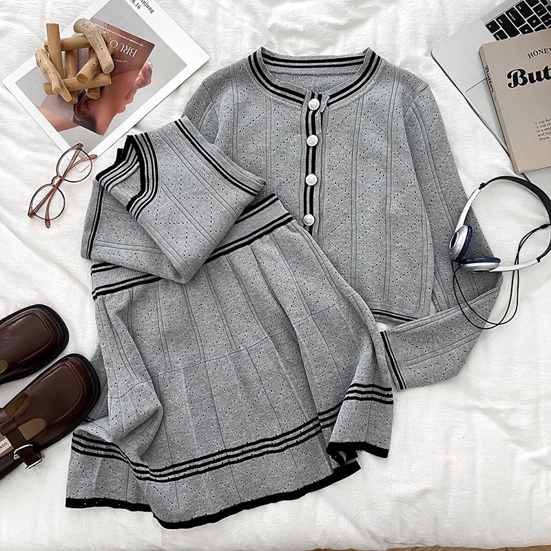 Preppy Stripe 3-Piece Knit Set (3 Colors)