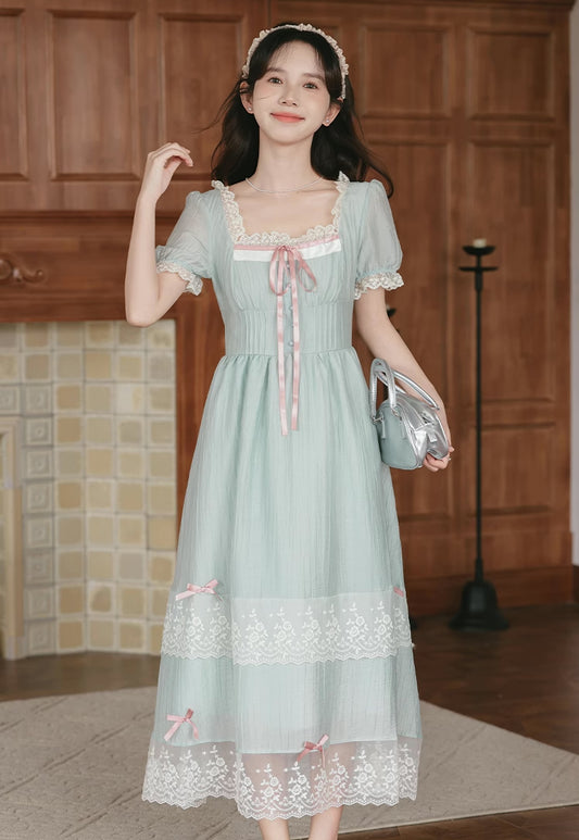 Sorbet Bow Midi Dress (Mint)
