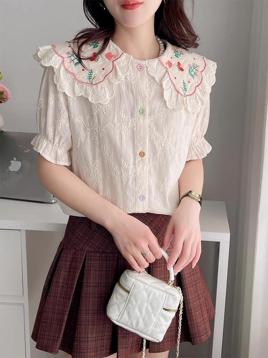 Butterfly Garden Embroidered Blouse (2 Colors)