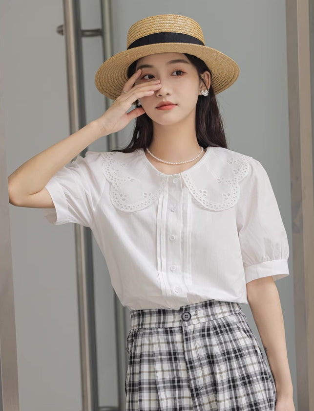 Broderie Collar Blouse (2 Colors)