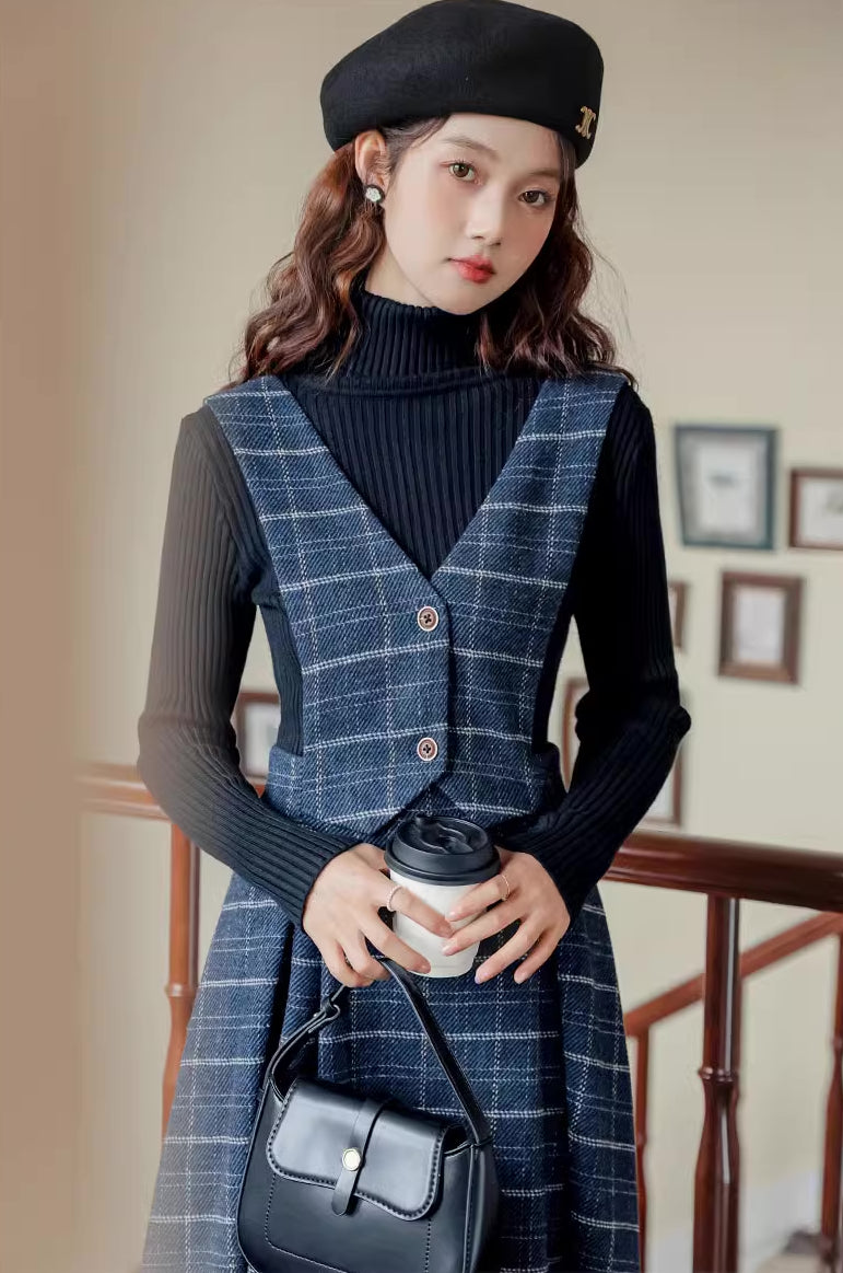 Plaid Vest Pinafore Dress (3 Colors)