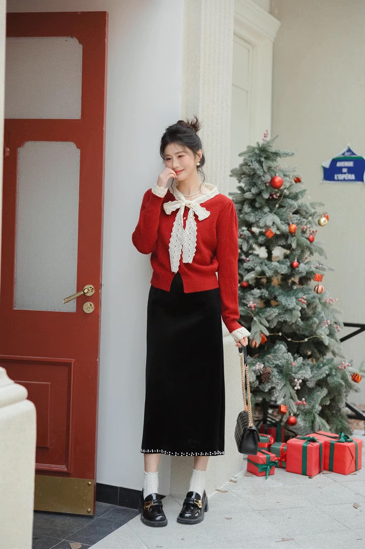 Heart Button Lace Trim Cardigan (3 Colors)