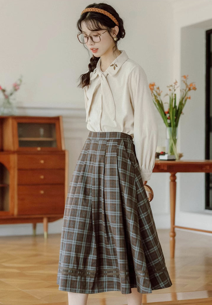Mint Mocha Plaid Skirt (Brown)