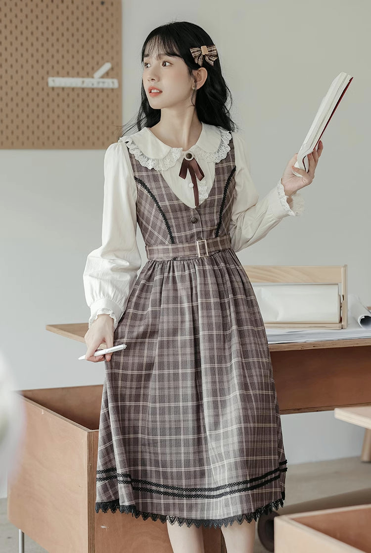 Mocca Plaid Midi Dress (Brown)