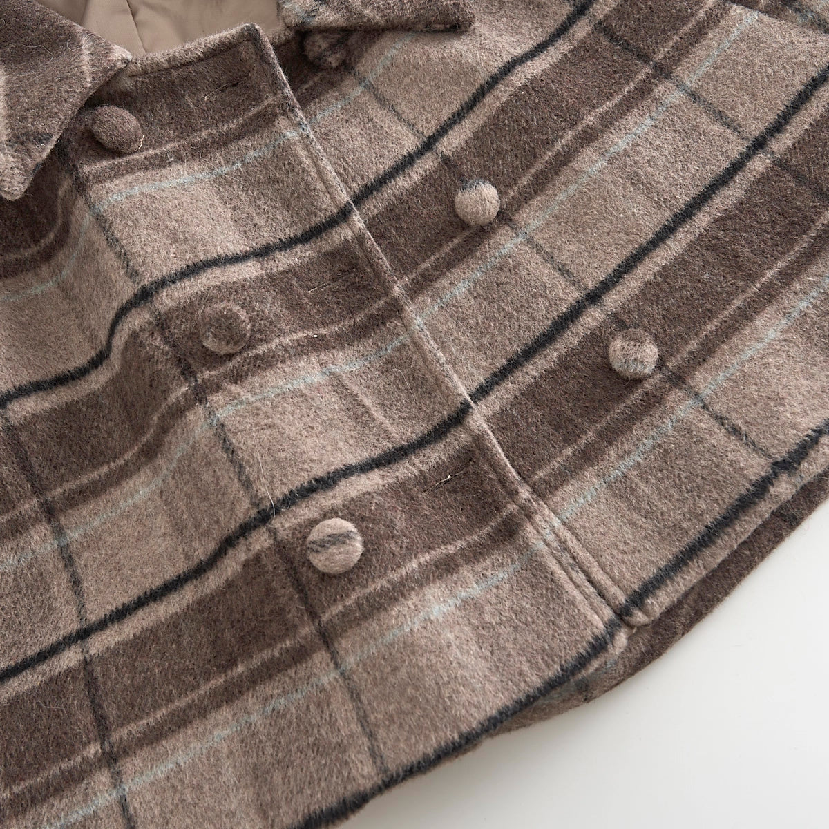 Mint Cocoa Plaid Capelet & Dress Set (Khaki)