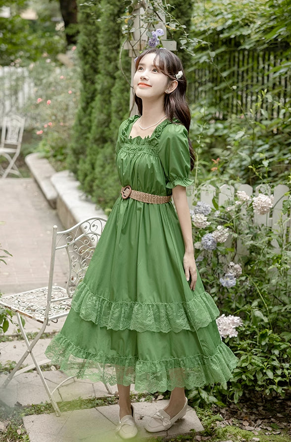 Forest Fairy Lace Midi Dress (Green) L Forest Fairy Lace Midi Dress (Green) L