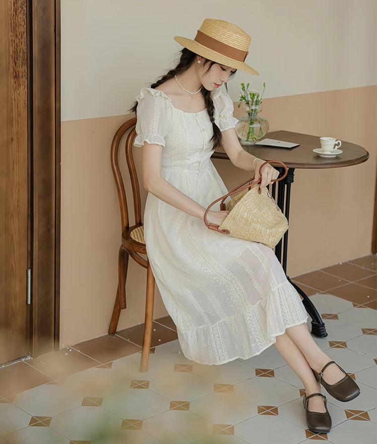 Broderie Lace Midi Dress (Cream)