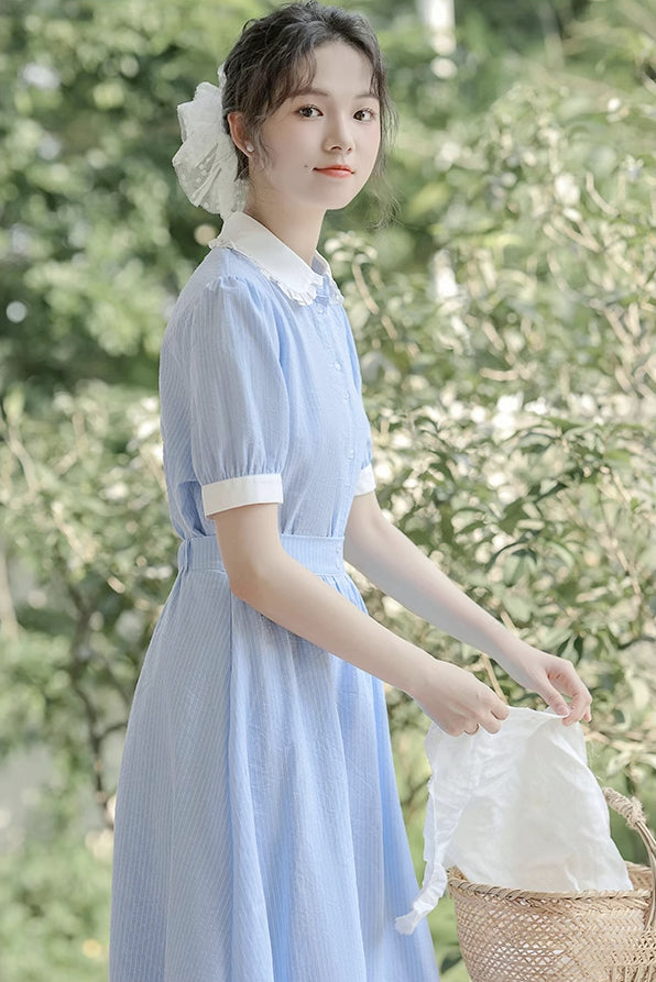 Alice Pinstripe Two-Piece Set (Blue)