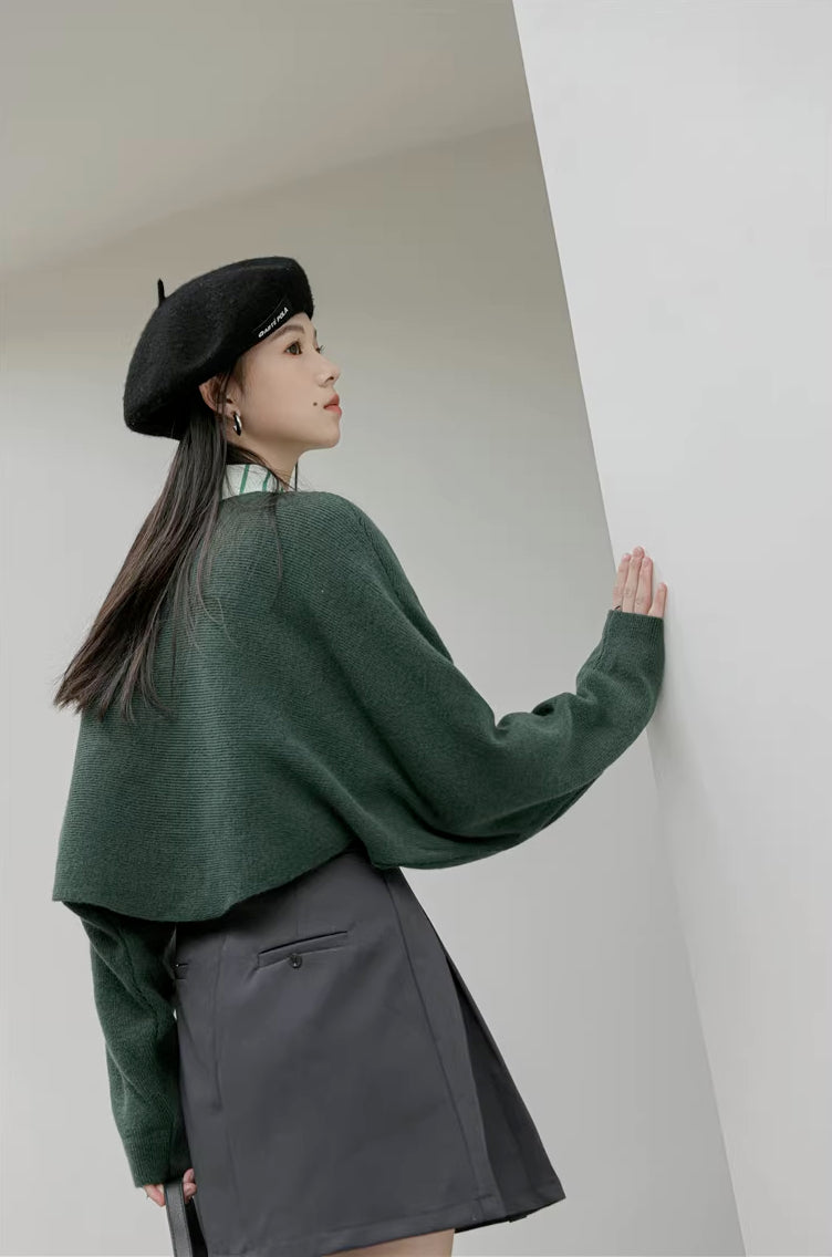 Criss Cross Cropped Throwover Sweater (Green)