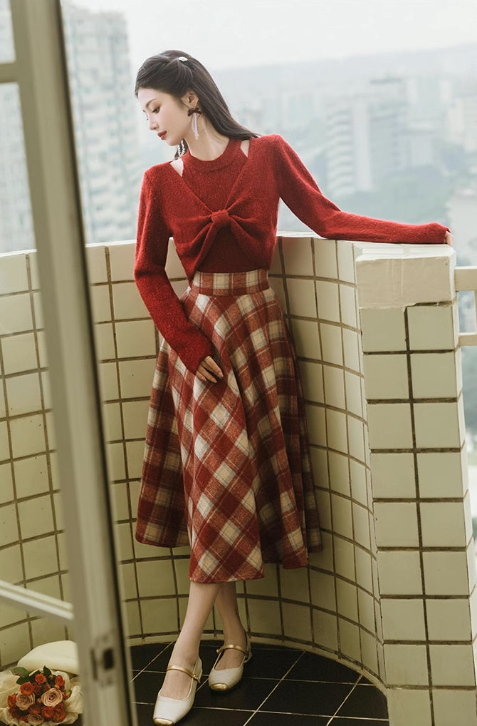Toasted Plaid Midi Skirt (2 Colors)