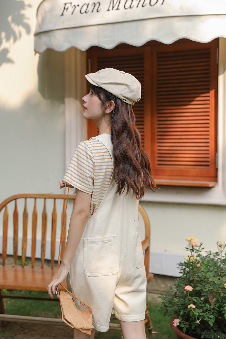 Honey Bear Short Overalls (White)