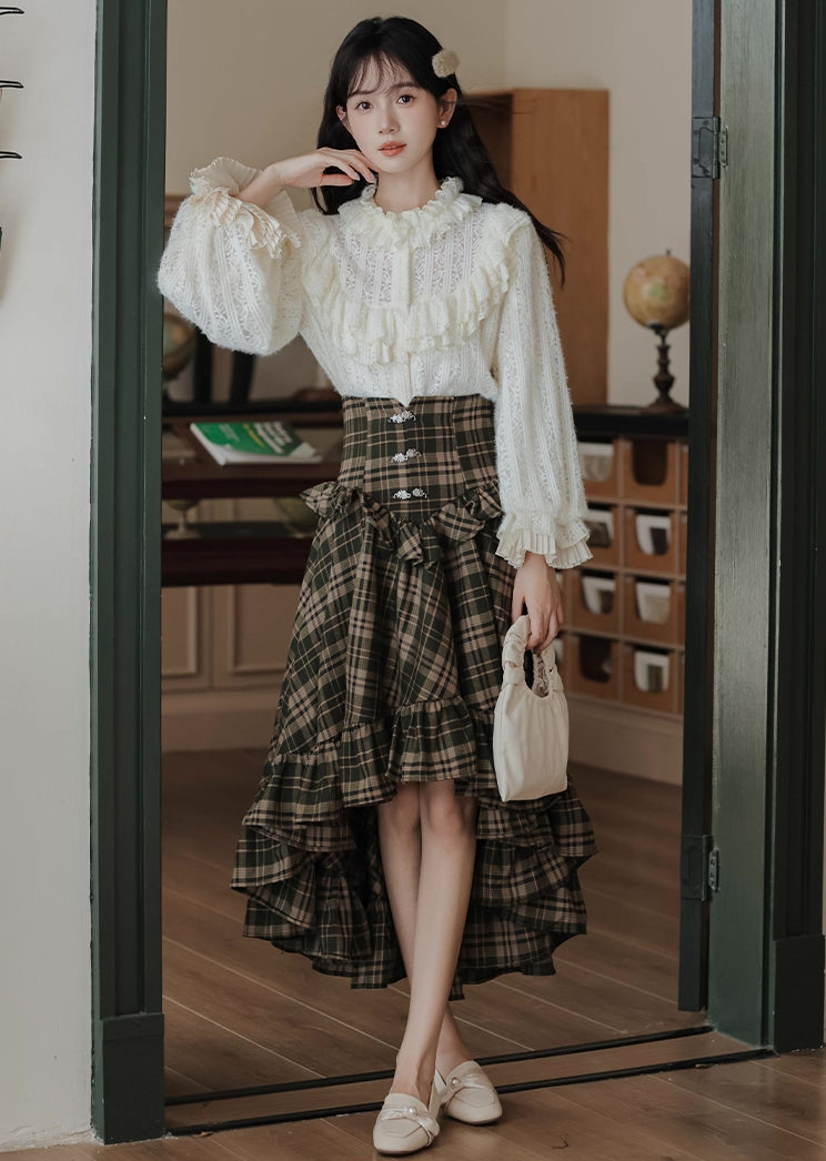 Ornate Lace Puff Sleeve Blouse (Cream)