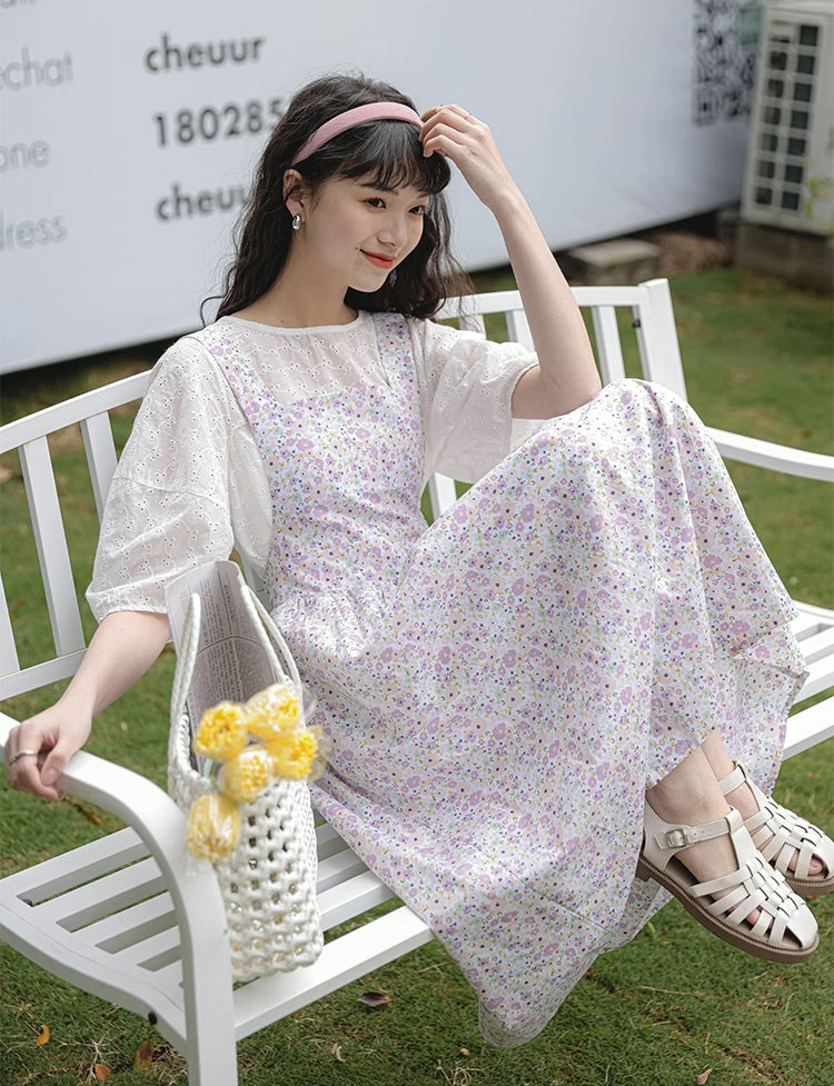 Pastel Garden Pinafore Dress (Purple)