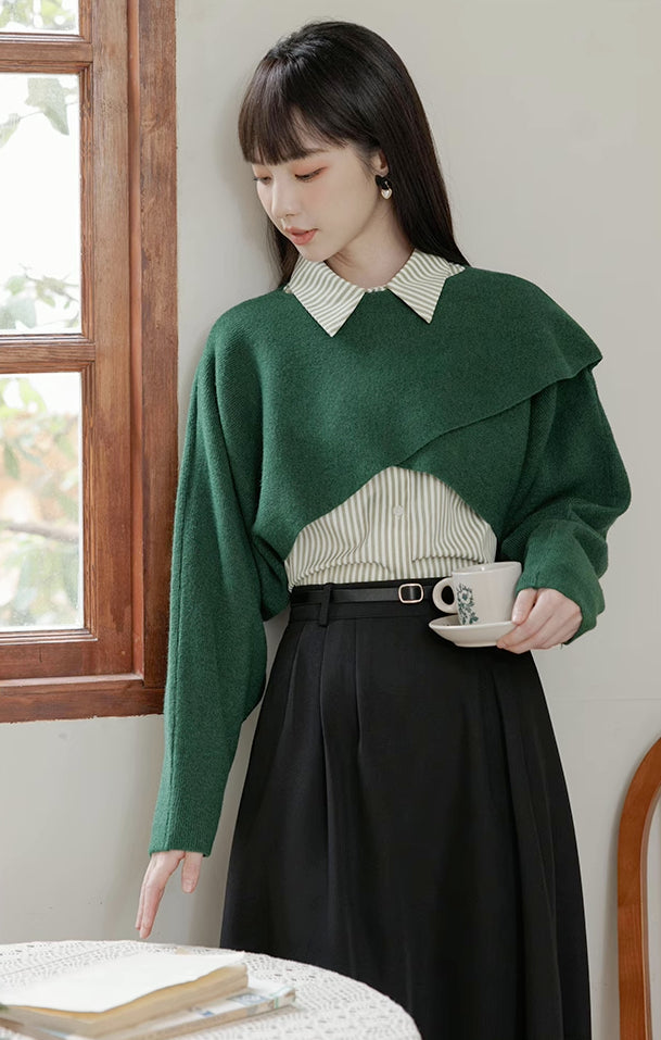 Criss Cross Cropped Throwover Sweater (Green)