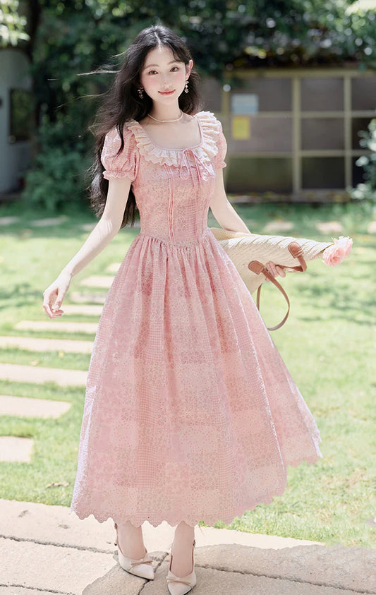 Patchwork Floral Maxi Dress (Pink)