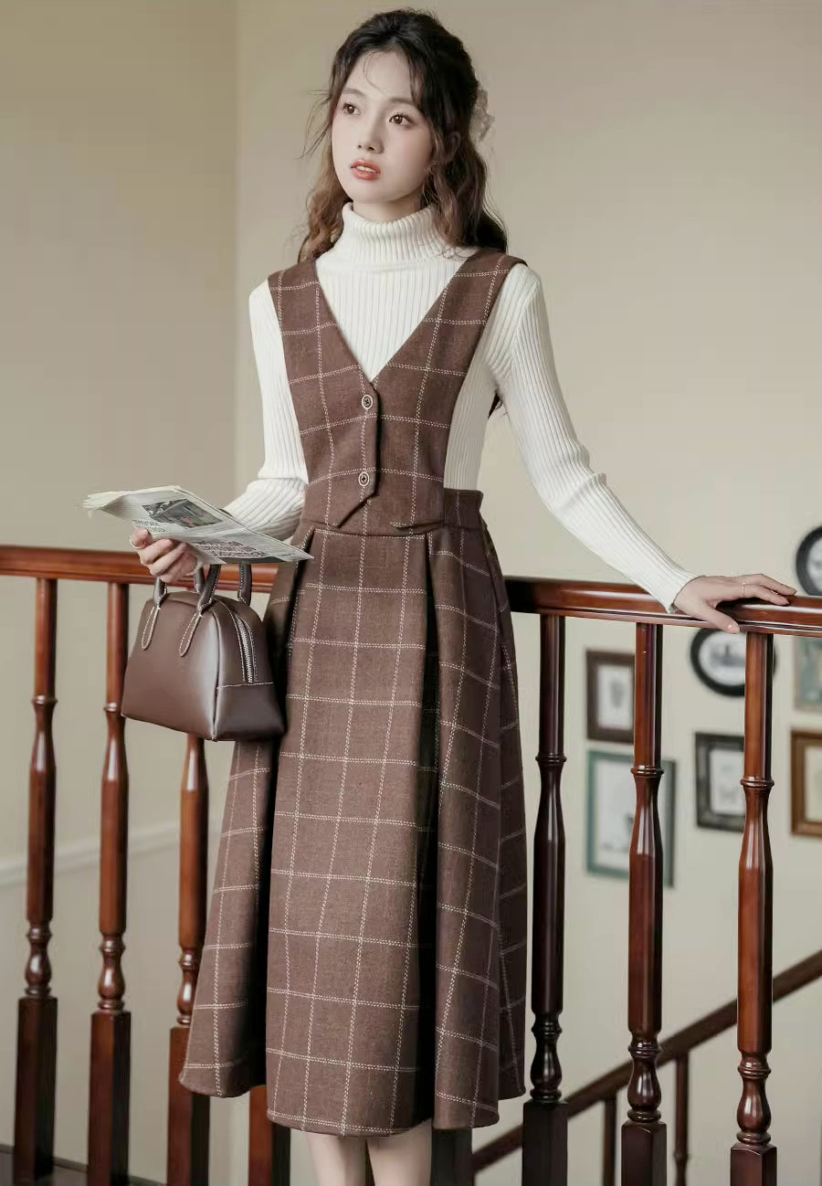 Plaid Vest Pinafore Dress (3 Colors)