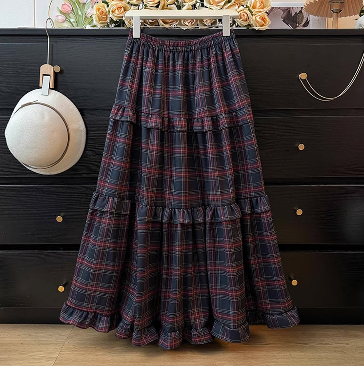 Holiday Plaid Tiered Midi Skirt (3 Colors)