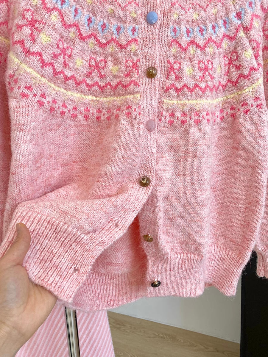 Candy Bow Fair Isle Cardigan (3 Colors)