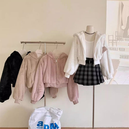 Fuzzy Cropped Hoodie (4 Colors)