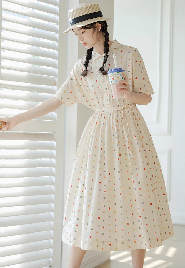 Skittles Polka Dot Shirt Dress (Cream)