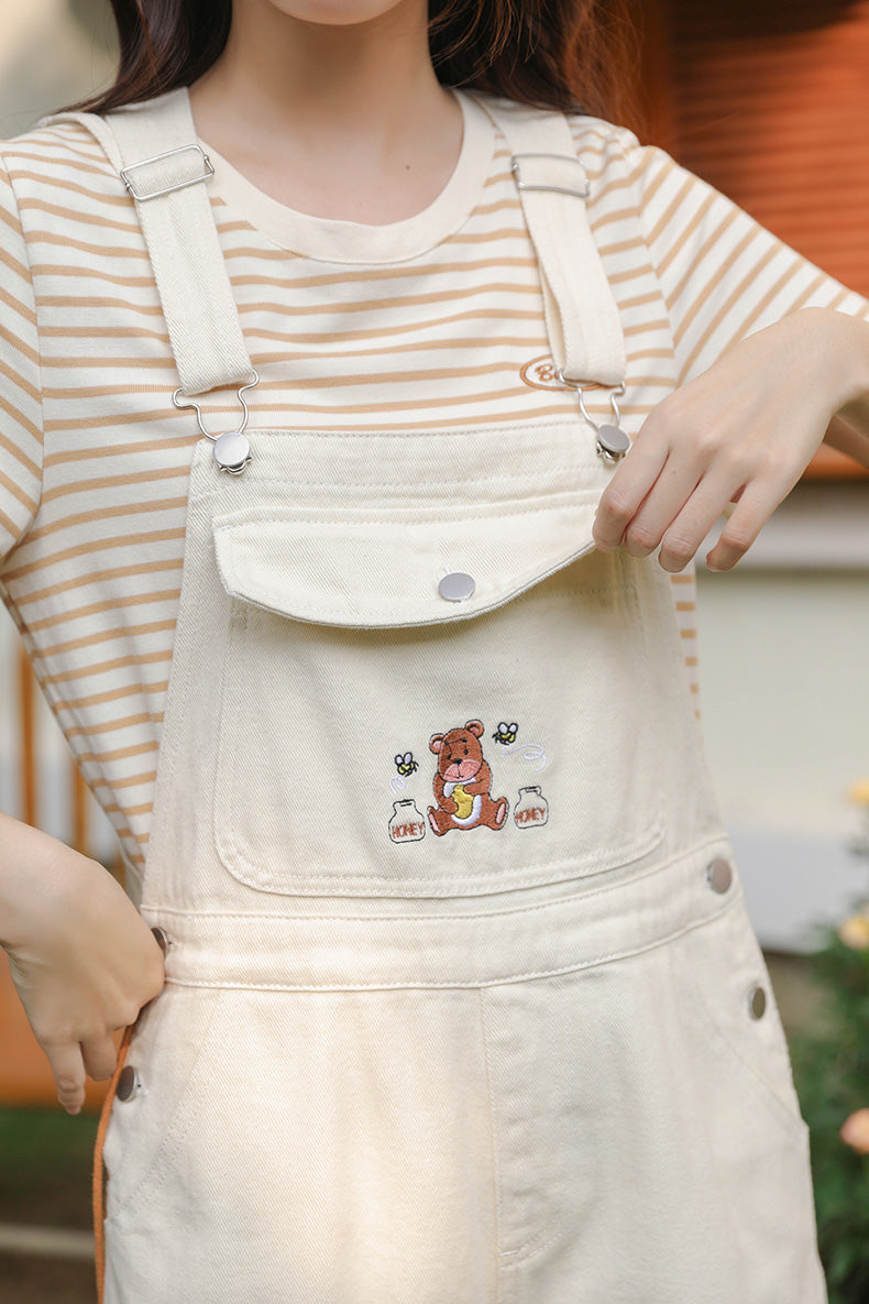 Honey Bear Short Overalls (White)