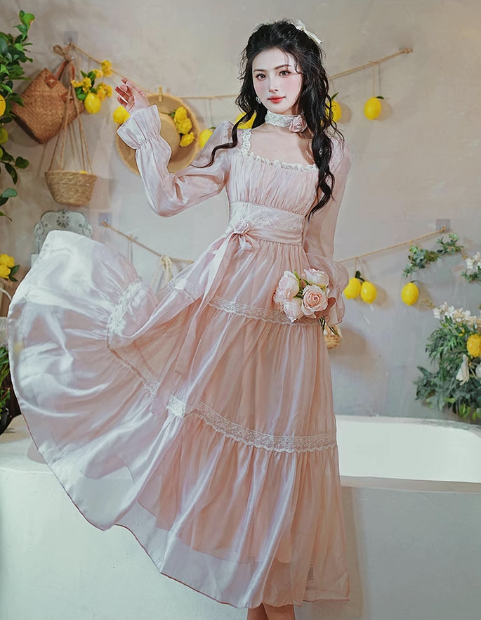 Rose Princess Organza Midi Dress (Pink)