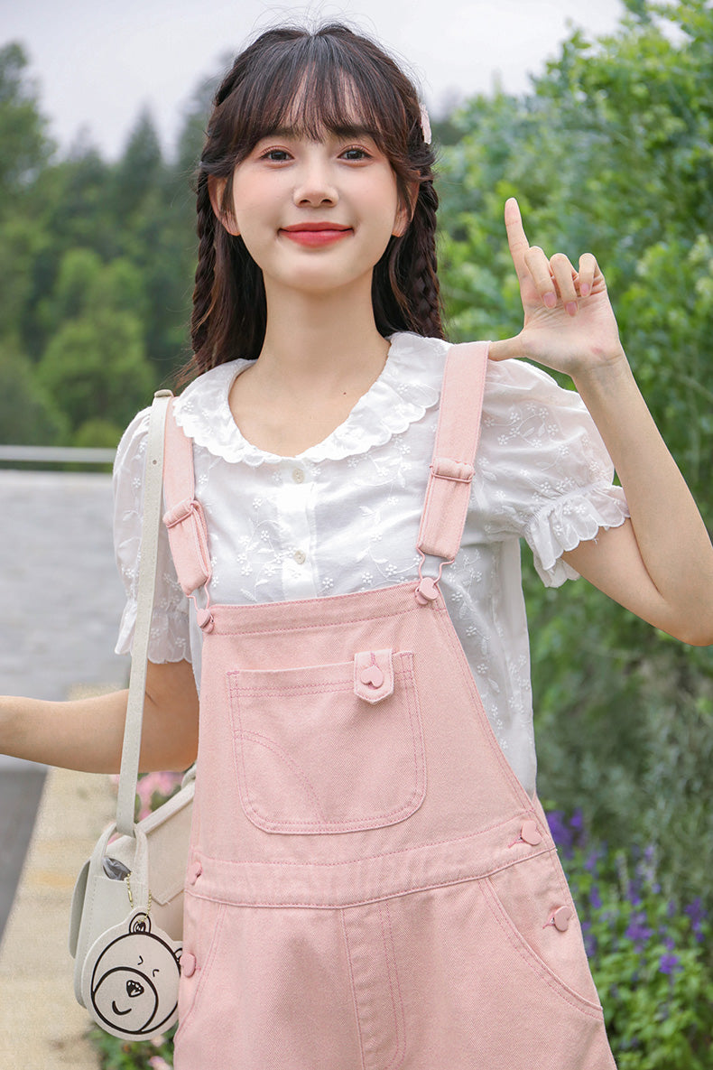 Sweet Heart Short Overalls (Pink)