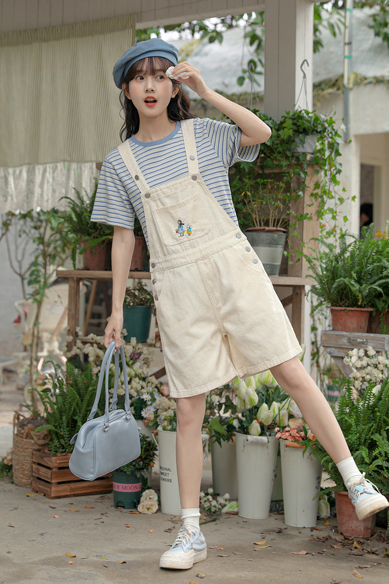 Rabbit Walks Short Overalls (White)