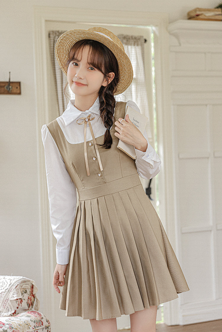 Journalist Prep Twofer Mini Dress (Khaki)