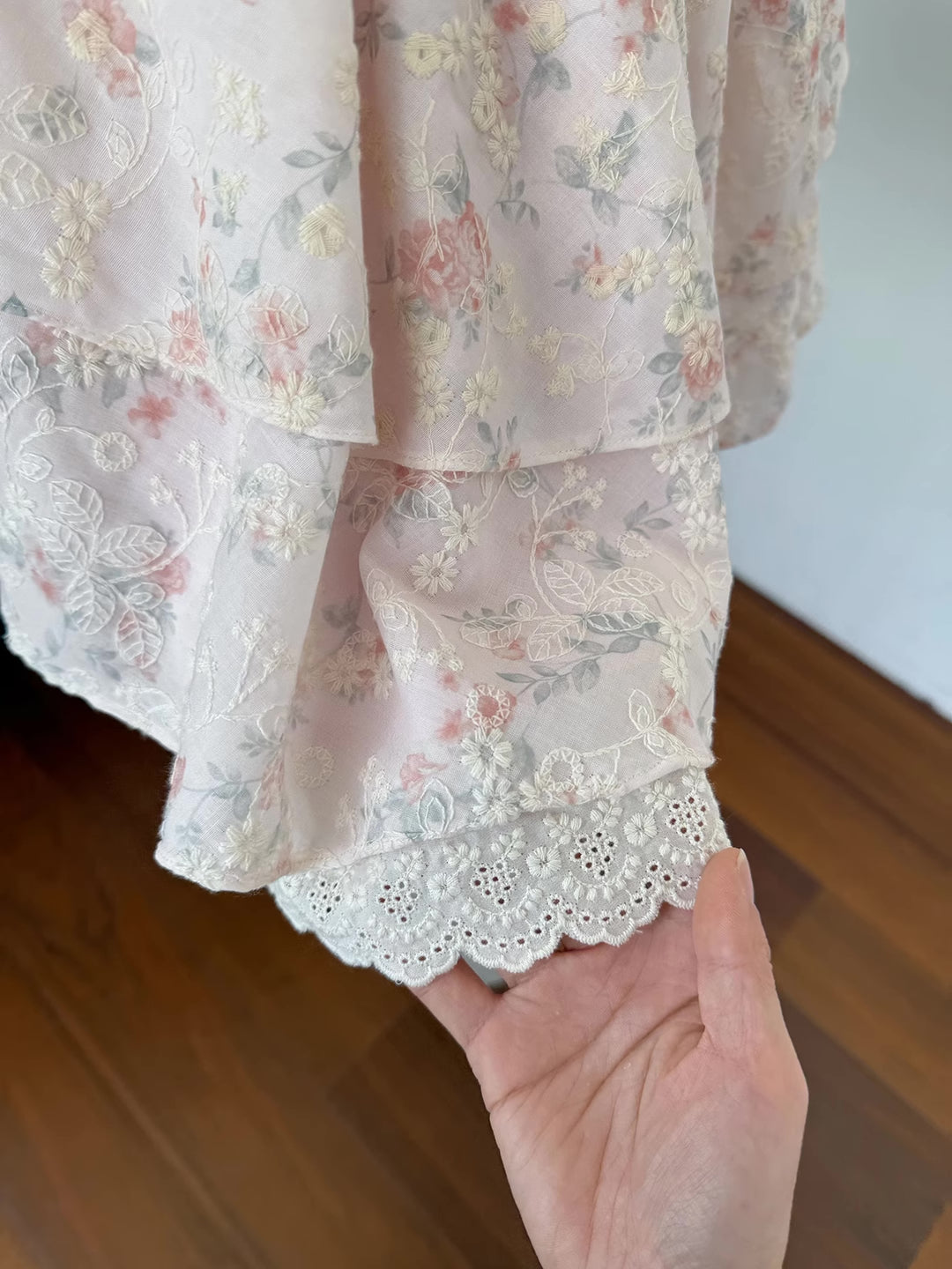 Floral Broderie Flutter Sleeve Mini Dress (Pink)