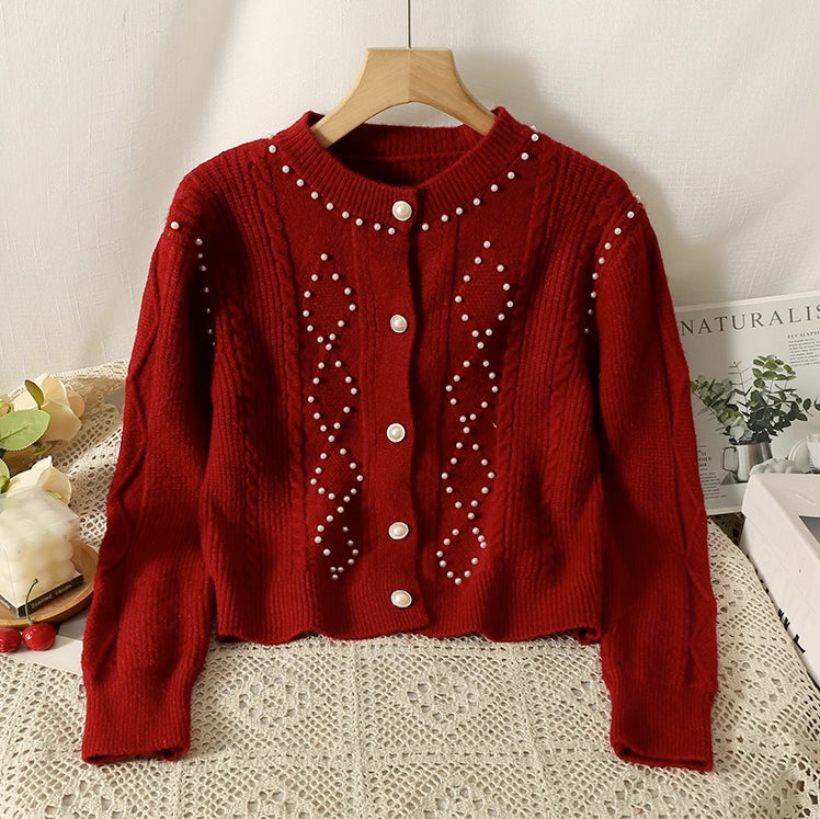 Braided Knit Pearl Cardigan (4 Colors)