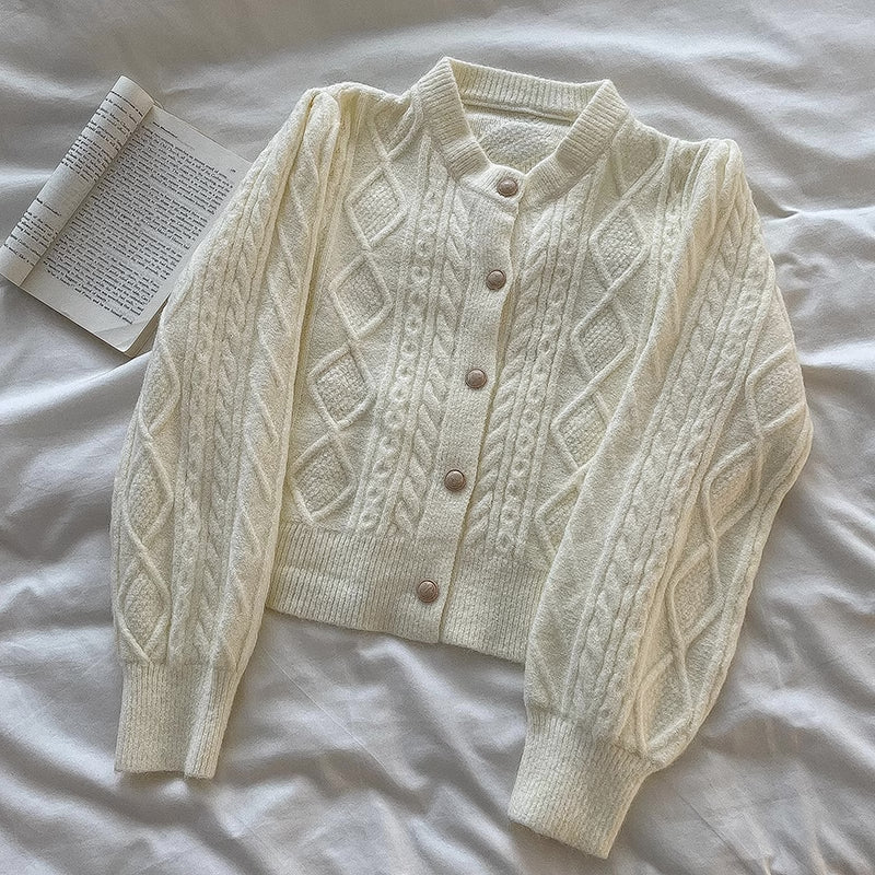 Round Neck Cable Knit Cardigan (9 Colors)
