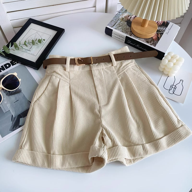 Belted Corduroy Shorts (4 Colors)