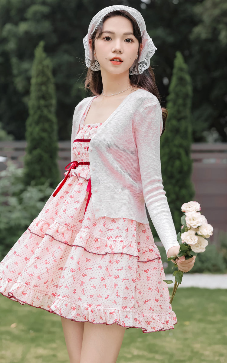 Little Bow Mini Dress (Pink/Red)