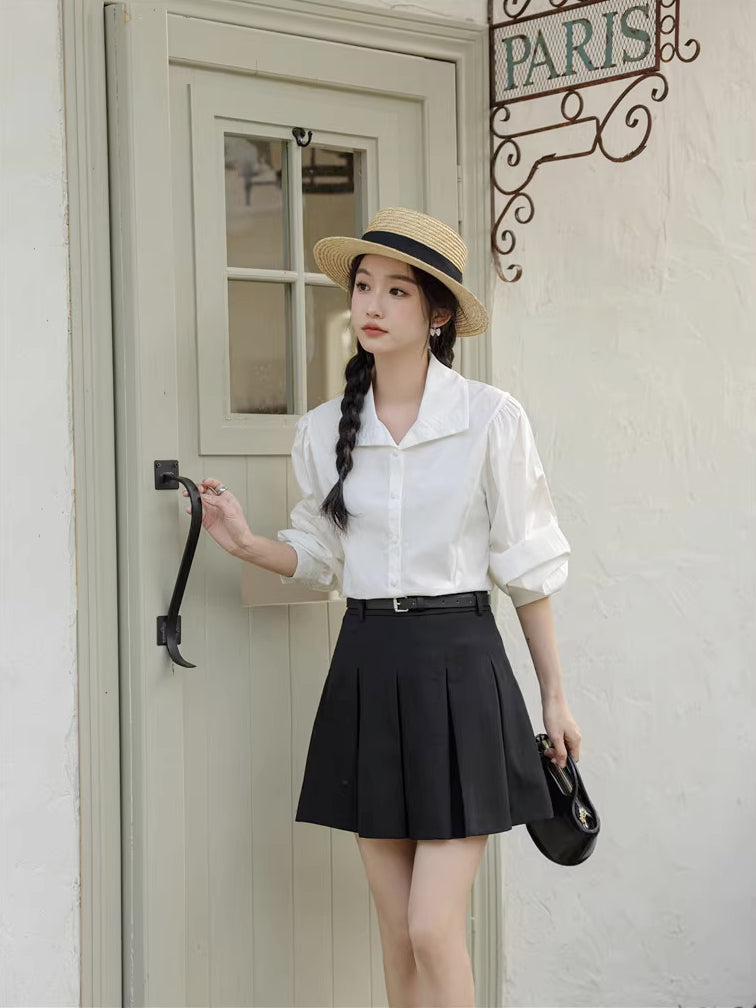 Basic Long Puff Sleeve Blouse (2 Colors)