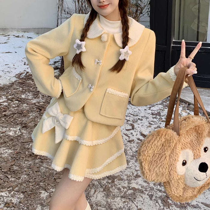 Buttercream Bow Tweed Set (Yellow/White)