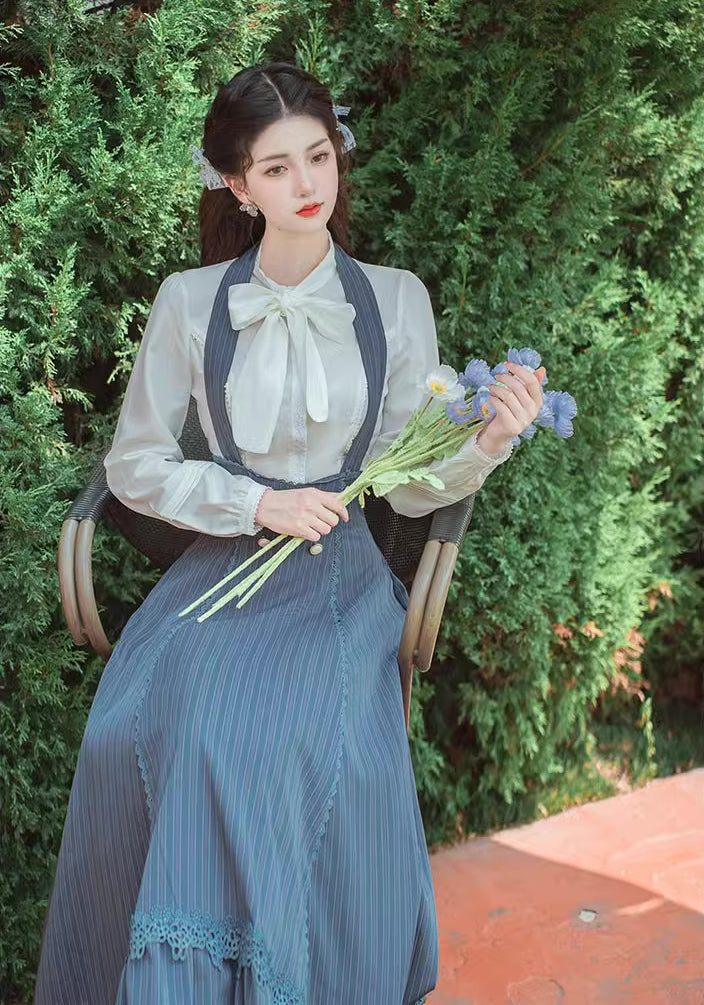 Evergarden Stripe Suspender Skirt & Blouse (Blue)