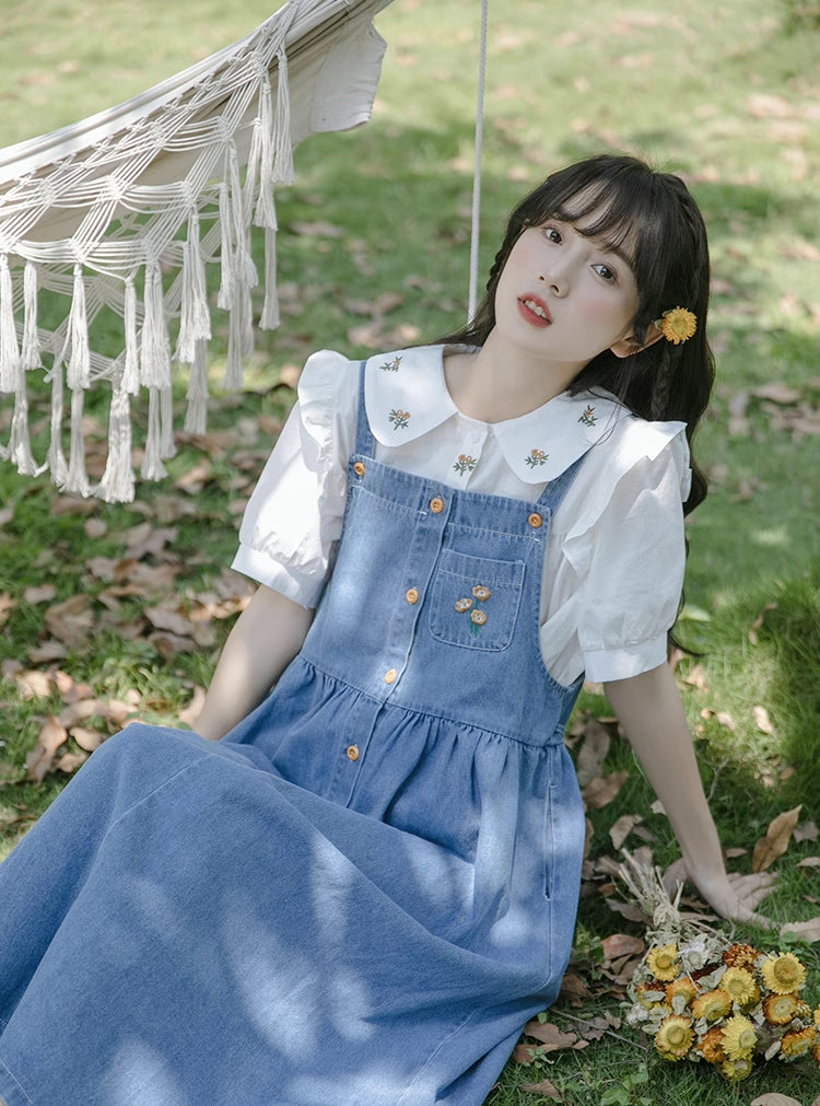 Button Up Poppy Pinafore (Medium Denim)