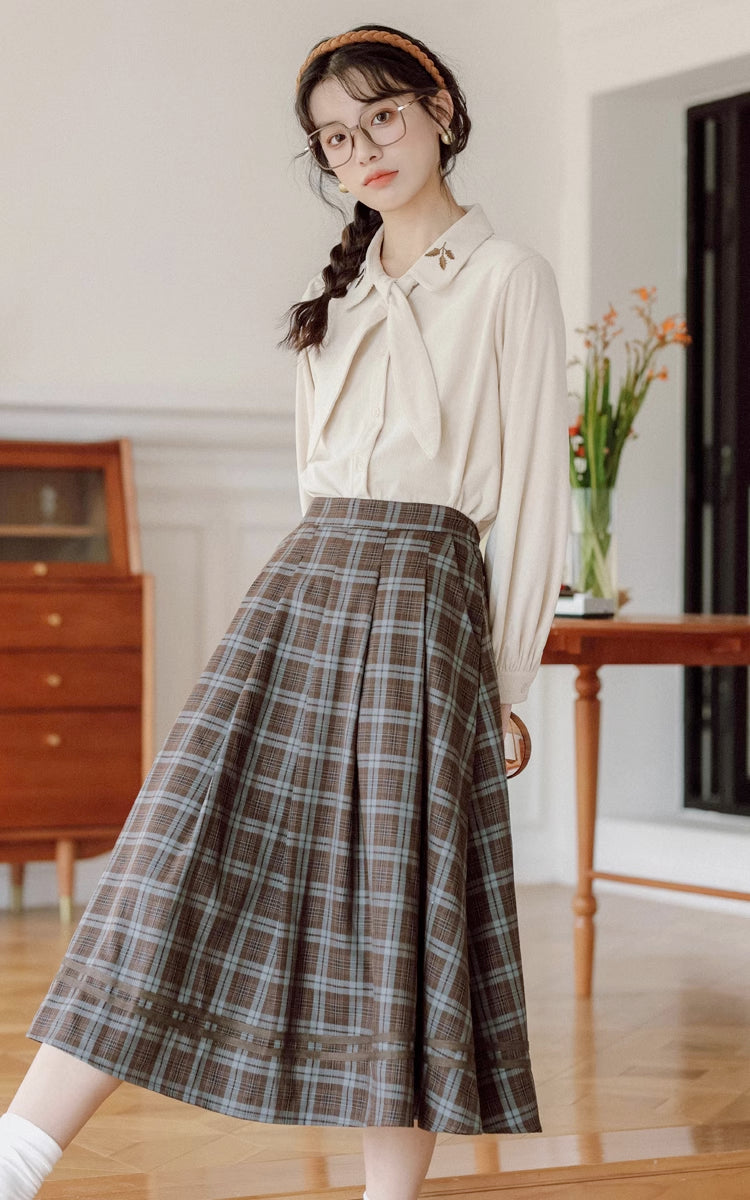 Mint Mocha Plaid Skirt (Brown)