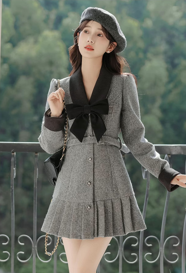 Peter Pan Collar Bow Mini Dress Coat (2 Colors)