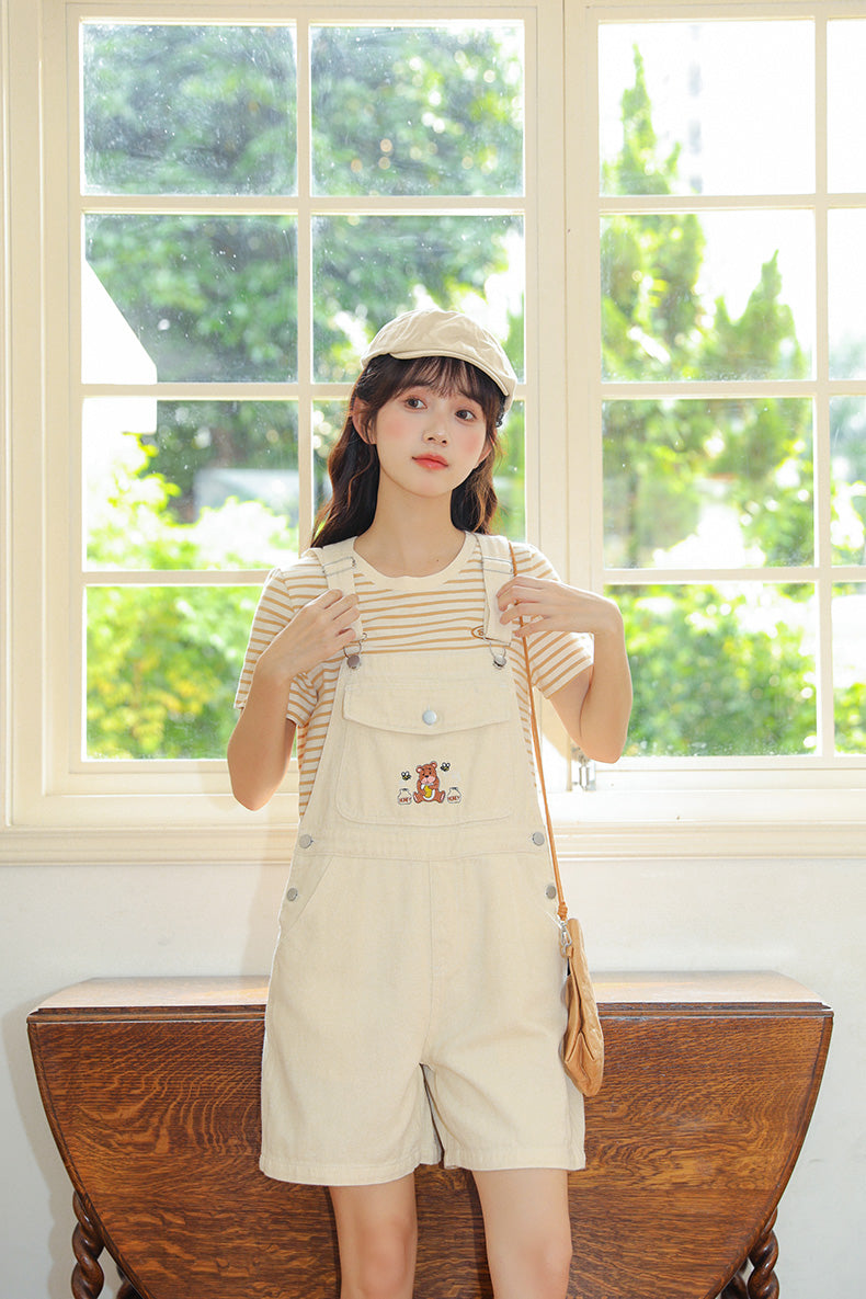 Honey Bear Short Overalls (White)