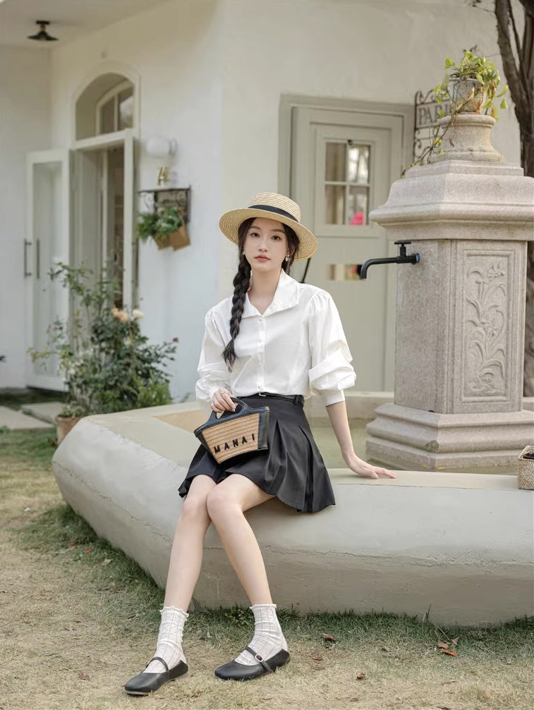Basic Long Puff Sleeve Blouse (2 Colors)
