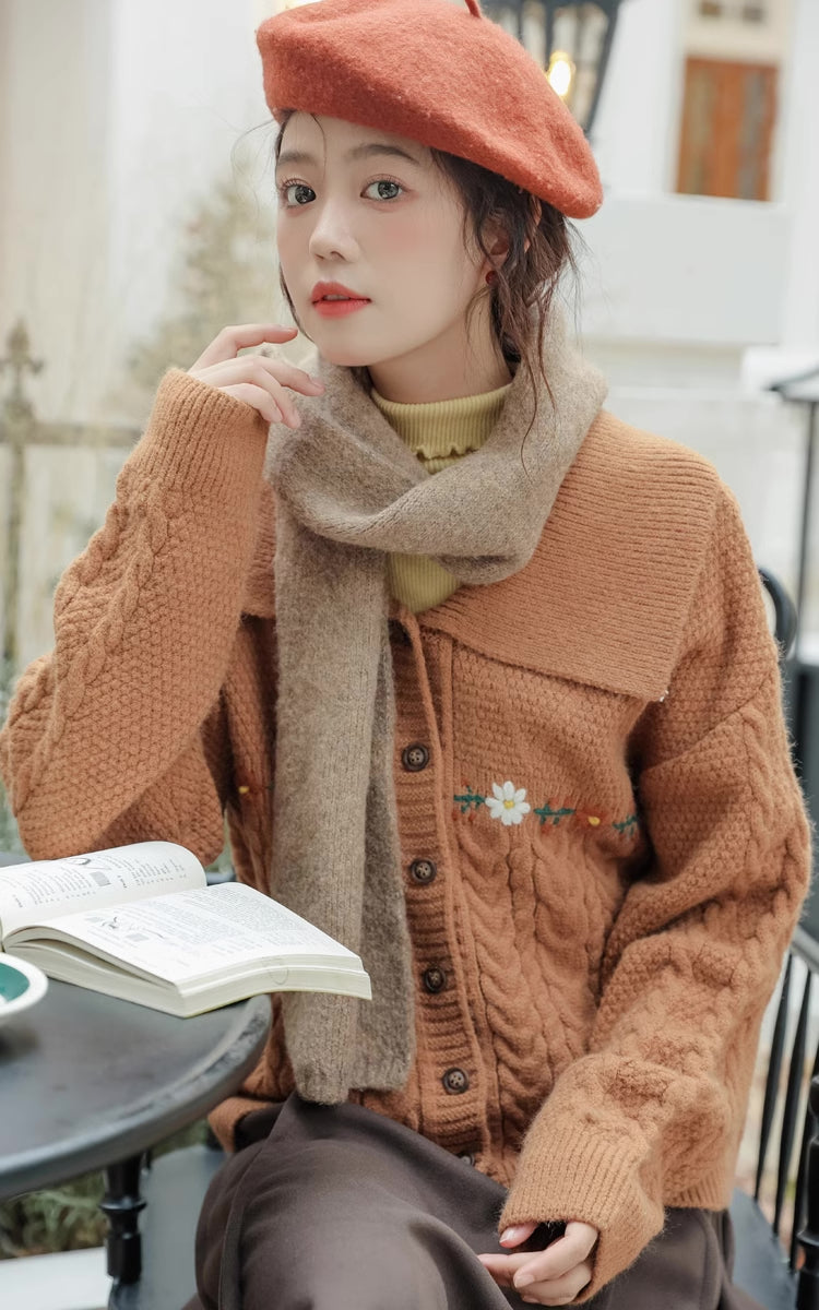 Fall Florals Polo Button Cardigan (Orange)